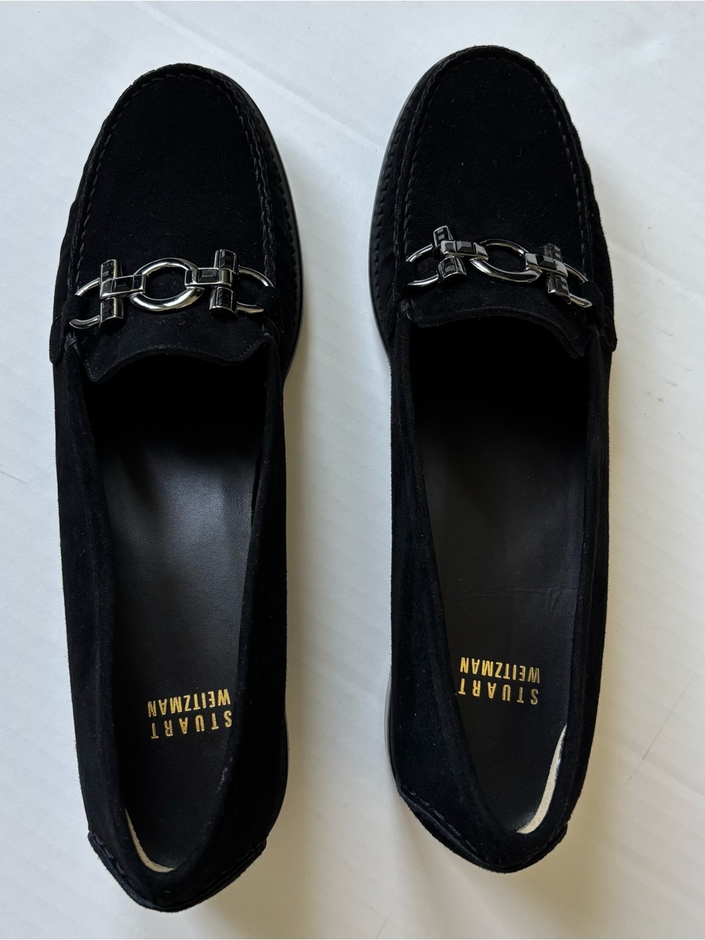 Stuart Weitzman Gothic Whimsical Black Suede Loafers Crystal Bit Loafers Sz 10SS
